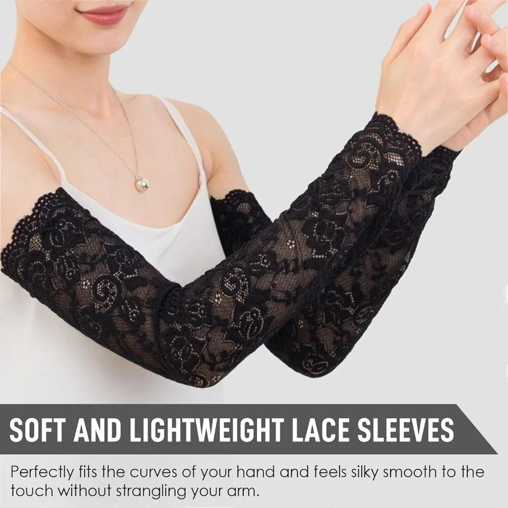 Women's 1 Black Fingerless Lace Arm Sleeves Gloves Wedding Dress Party Prom